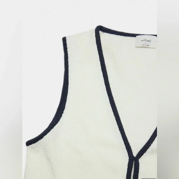 NWT Aritzia Wilfred Basque Sweater Vest in Lt Birch/ Dk Nght Nv Size Medium